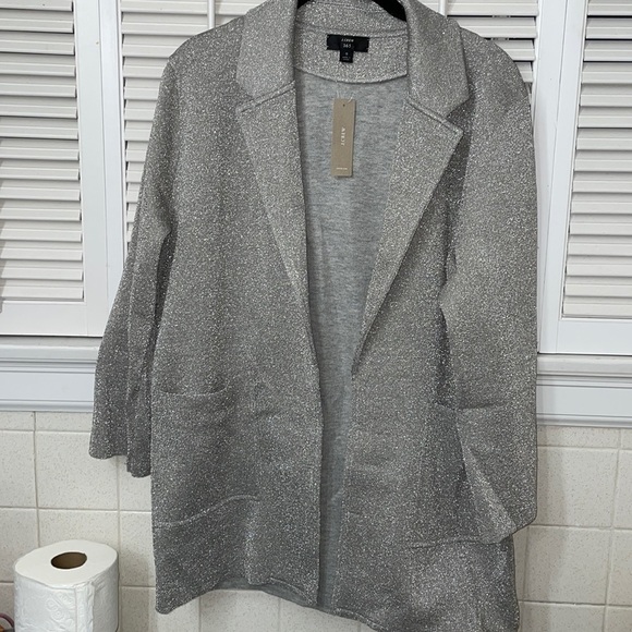 J. Crew Jackets & Blazers - J crew silver thread blazer jacket 2 big pockets slightly oversized grey gray